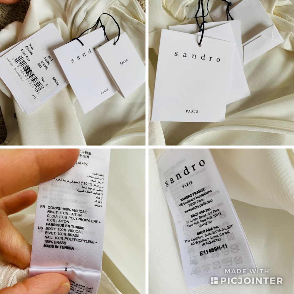 Sandro Courbe Satin Studded Back slit Top Blouse Ecru white - Picture 14 of 16